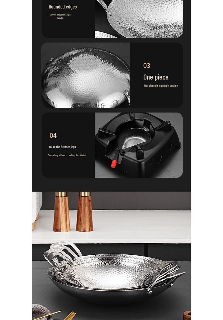Stainless Steel Snowflake Hammered Wok with Dual Handles for Restaurant Hot Pot & Frying