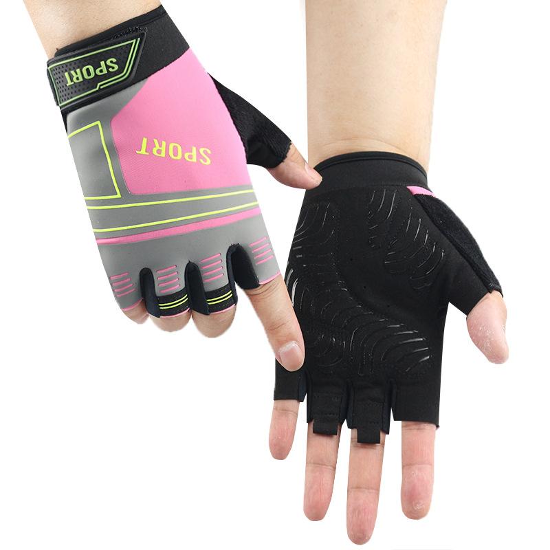 

Biking half-finger gloves leather outdoor men s and women s sunscreen non-slip silicone palms trolley motorcycle gloves High Quality L розовый