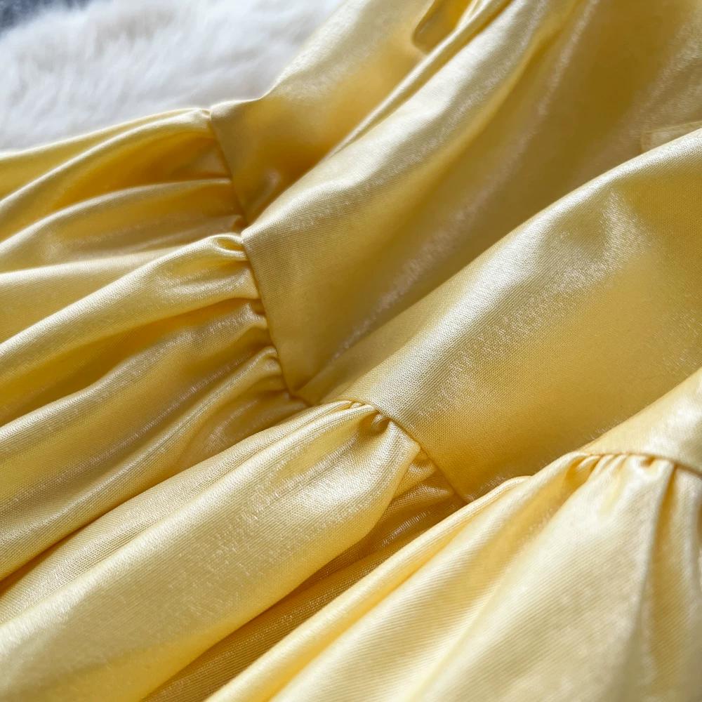 Women's Elegant White Satin Long Dresses Wedding Guest Cocktail Evening Party Dress Square Neck Sleeveless Slim Long Dress