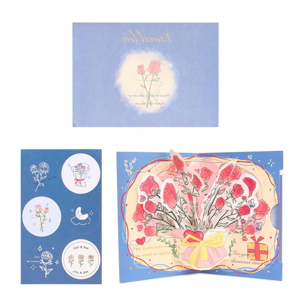 Pop Up Love Greeting Card Rose Blessing Card Romantic Valentine's Day Card  Wedding Invitations