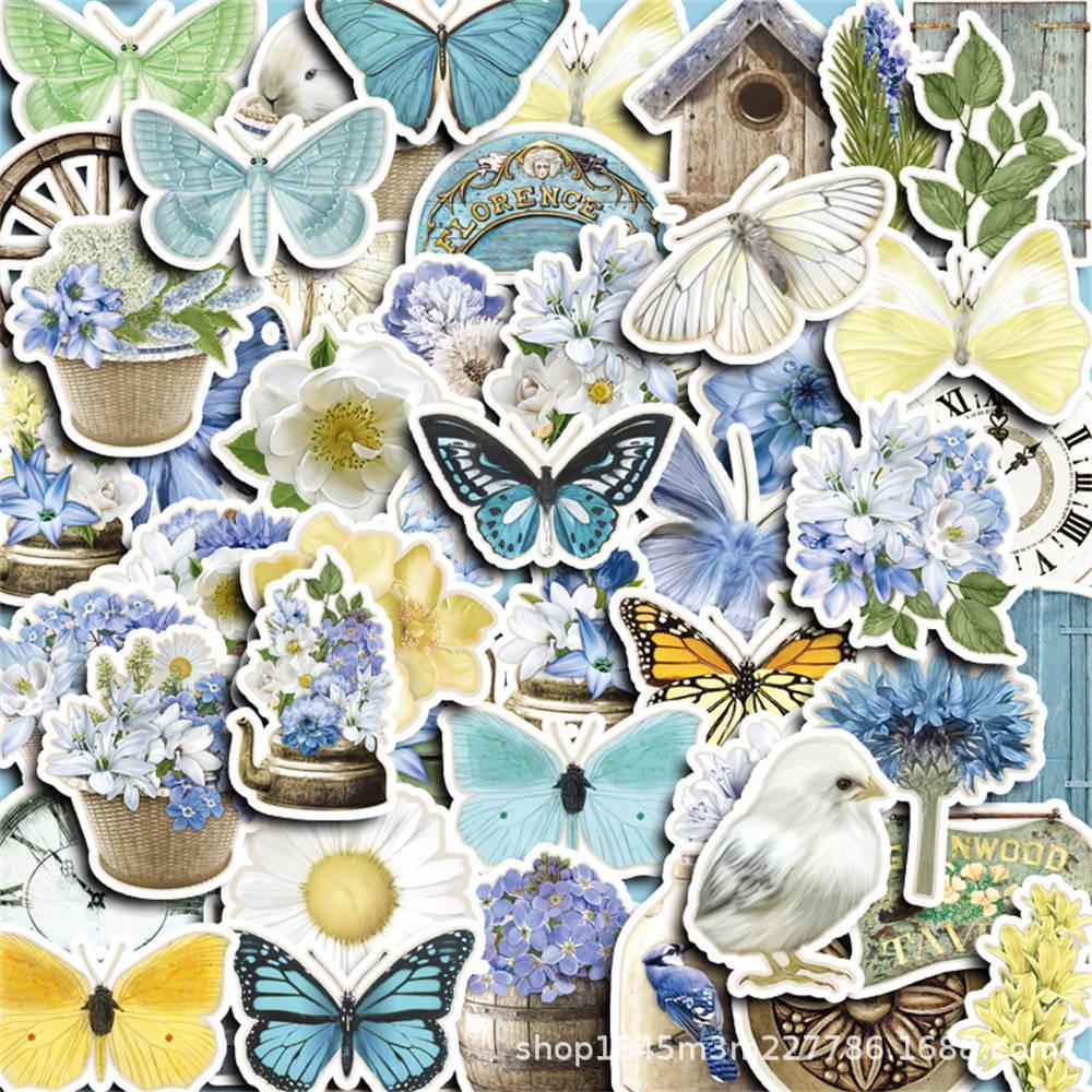 

50 Sheets Light Blue Dreamland Butterfly Retro DIY Journal and Phone Stickers