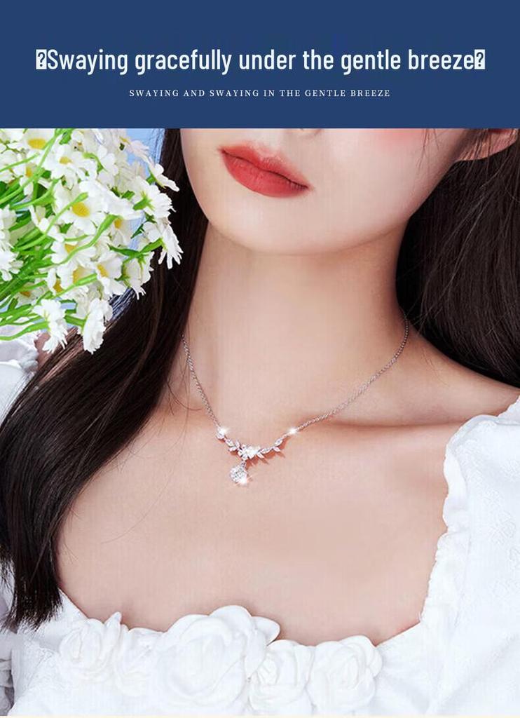 S925 Sterling Silver Wisteria Moissanite Necklace, 1 Carat D Color, Cool Style, Light Luxury Clavicle Chain for Women