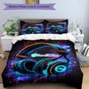 3pcs Custom Name Neon Headphones Glow Art Bedding Set Printed Bedding Set Duvet Cover Closure Includes 1 Duvet Cover & 2 Pillowcases Bedroom Decor