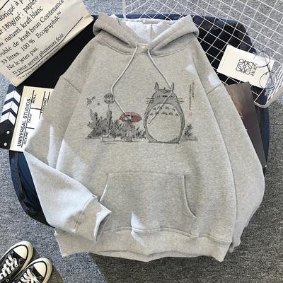 Japanese Anime Cartoon Totoro Hoodie Women Kawaii Hoodies Miyazaki Hayao Studio Ghibli Harajuku Grey Sweatshirts Unisex Sweatshirt
