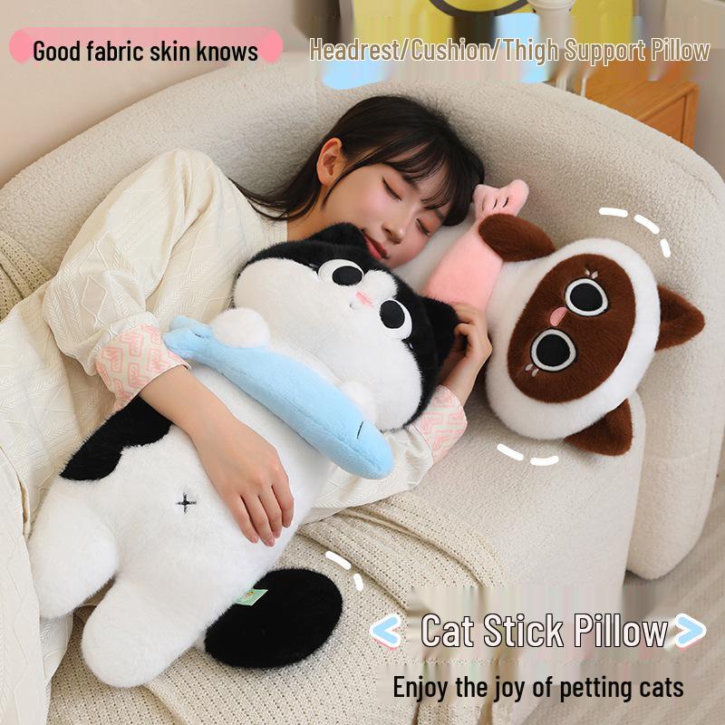 Siamese Cat Plush Fish-Catching Doll Pillow – Perfect Birthday Gift for Kids and Cat Lovers.