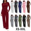 Solid Color Casual Long Sleeve Set Top High Waisted Wide Leg Pants Sportswear