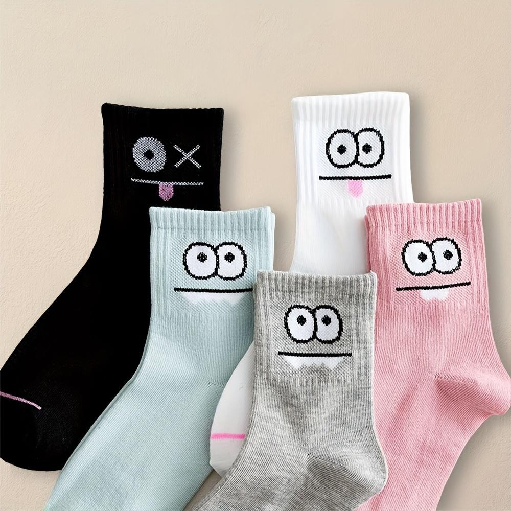 5 Pairs Women's Cartoon Emoji Ankle Socks Short Socks Casual Socks, Fun Wink Smile Surprise Face 5 Colors, Daily Wear