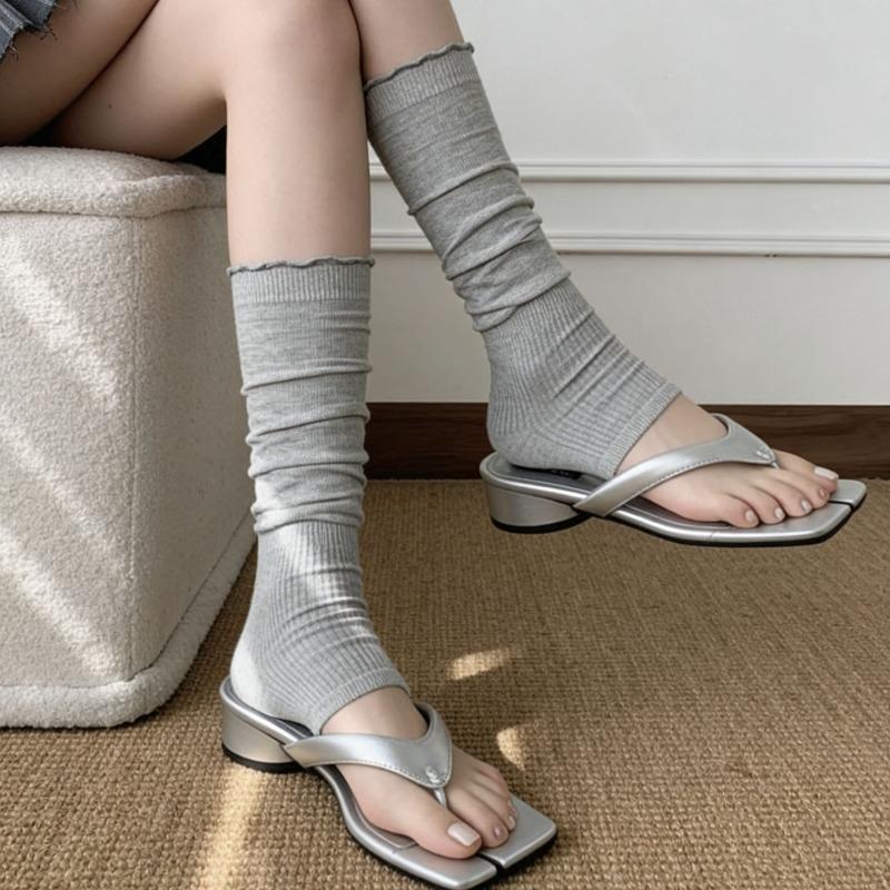 Frühlings- und Sommer-Strumpfsets mit Plüschstrümpfen, Ohrbündchen aus Holz, Beinlinge, Passenden Flip-Flops, Wadenstrümpfen im Ballett-Stil, Aus reiner Baumwolle