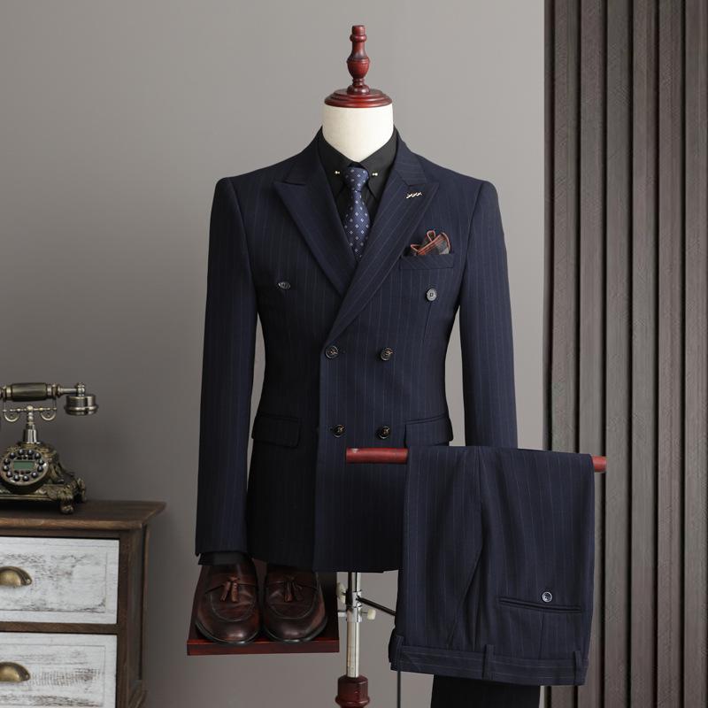 Herren Plus Size Slim Fit Gestreiftes Business Smoking Anzug Set SJT9962-P285