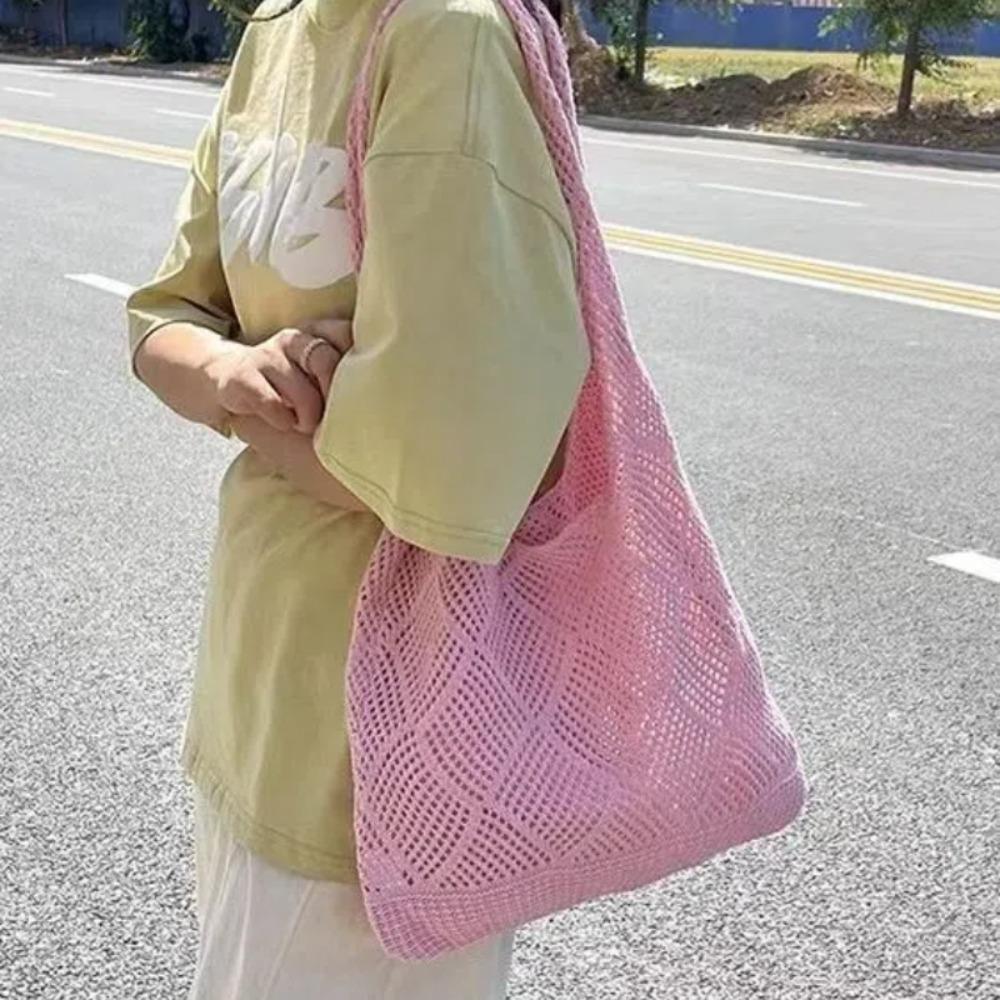

Washable Woven Shopping Bag Large Capacity Shoulder Bag Eco-friendly Reusable Grocery Bag Beach фіолетовий