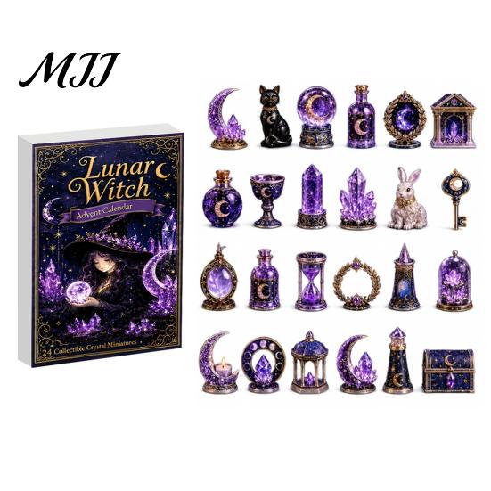 Advent Calendar Fantasy Box with 24 Mini Acrylic 2D Ornaments, Christmas Countdown Unique Collection Items Desktop Micro Landscape Decoration,