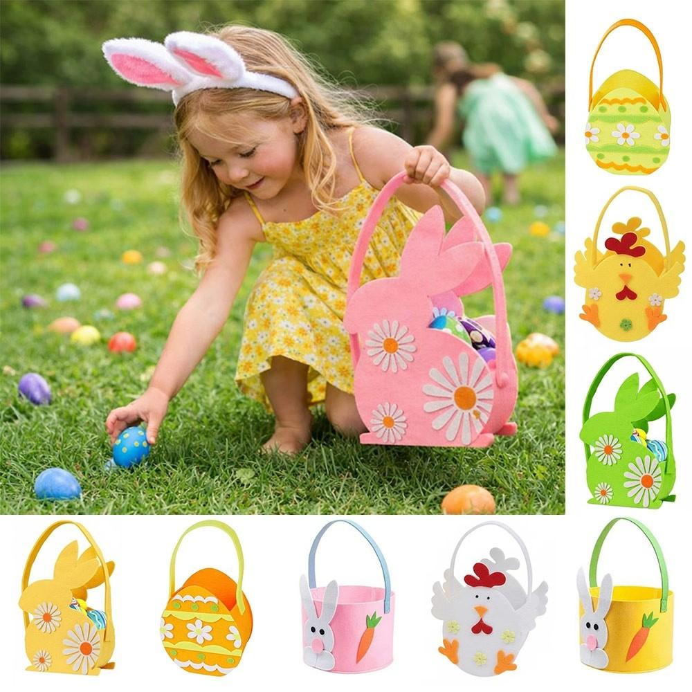 Felt Easter Candy Gift Bag With Handle Easter Bunny Basket Children's Gift Candy Bag  Egg Hunting