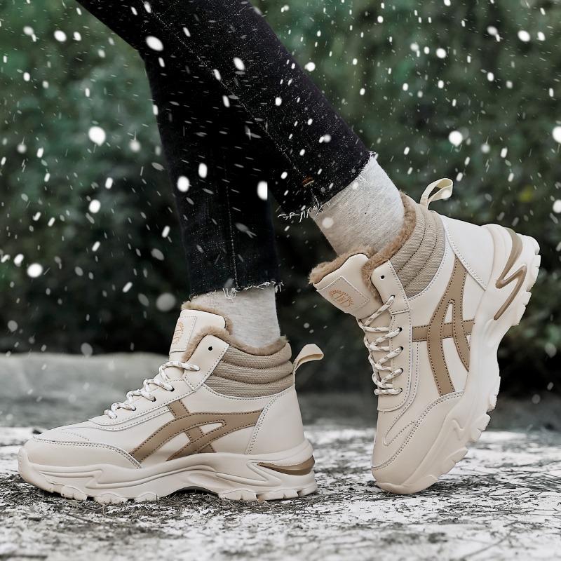 Damskie Buty Zimowe Pluszowe Grube Trampki Sznurowane Codzienne Wysokie Ciepłe Buty Botki Rozmiar 35-42 Damskie Zimowe Skórzane Buty