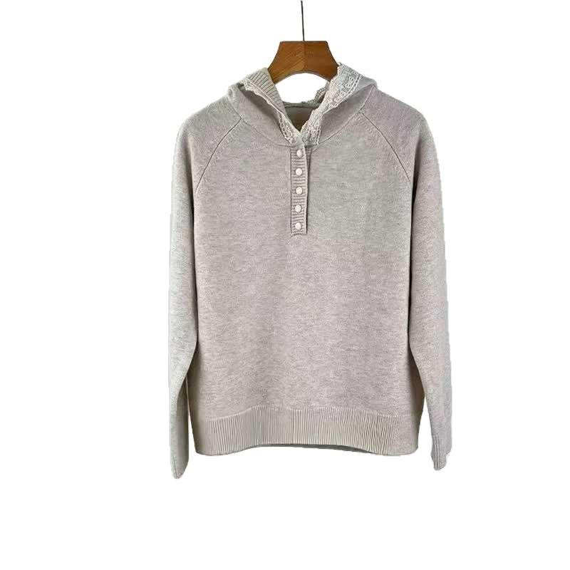 Women's Plus Size Hooded Sweatshirt Knitwear with Rabbit Fur Trim, Solid Color Pullover for Autumn and Winter
