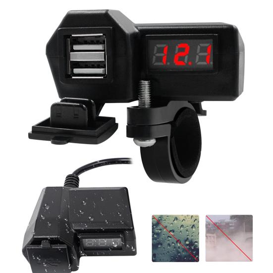 Motorcycle Multifunctional Dual USB Mobile Phone Charger Adapter with Voltmeter