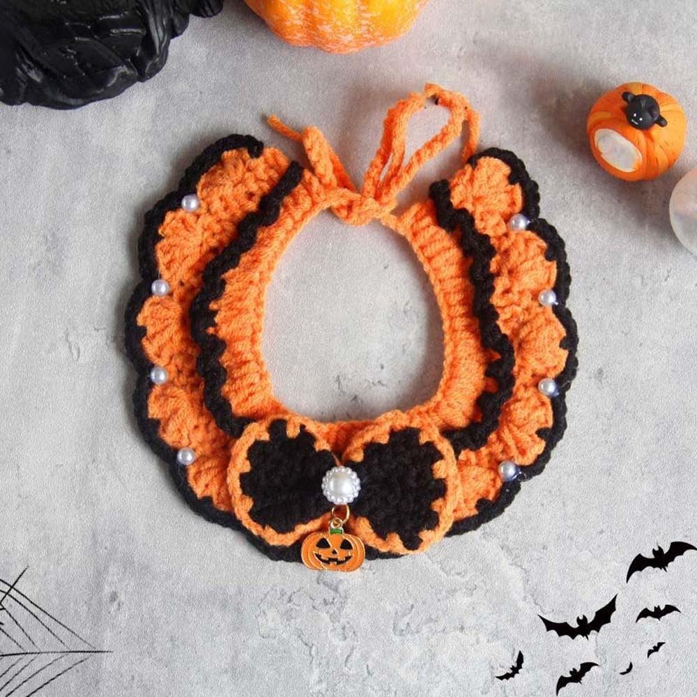 

Clothes Halloween Cat Headgear Pumpkin Cat Woven Hat Bib Halloween Pets Costumes Pet Accessories Bib 7