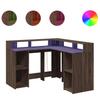 LED Desk in Brown Oak Look 130x130x91 cm Particleboard