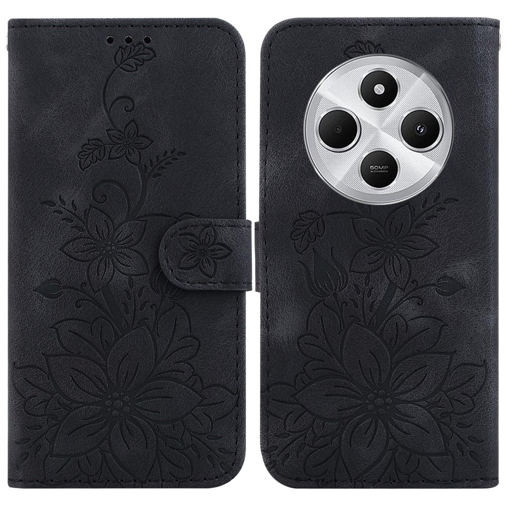 For Xiaomi Poco C75 4G/Redmi 14R 5G/14C 4G Case Lily Flower Imprint Leather Phone Cover with Stand