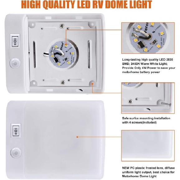 Square Motion Sensor Light - 4W 280LM Warm White (3400K) 12V RV Interior Li