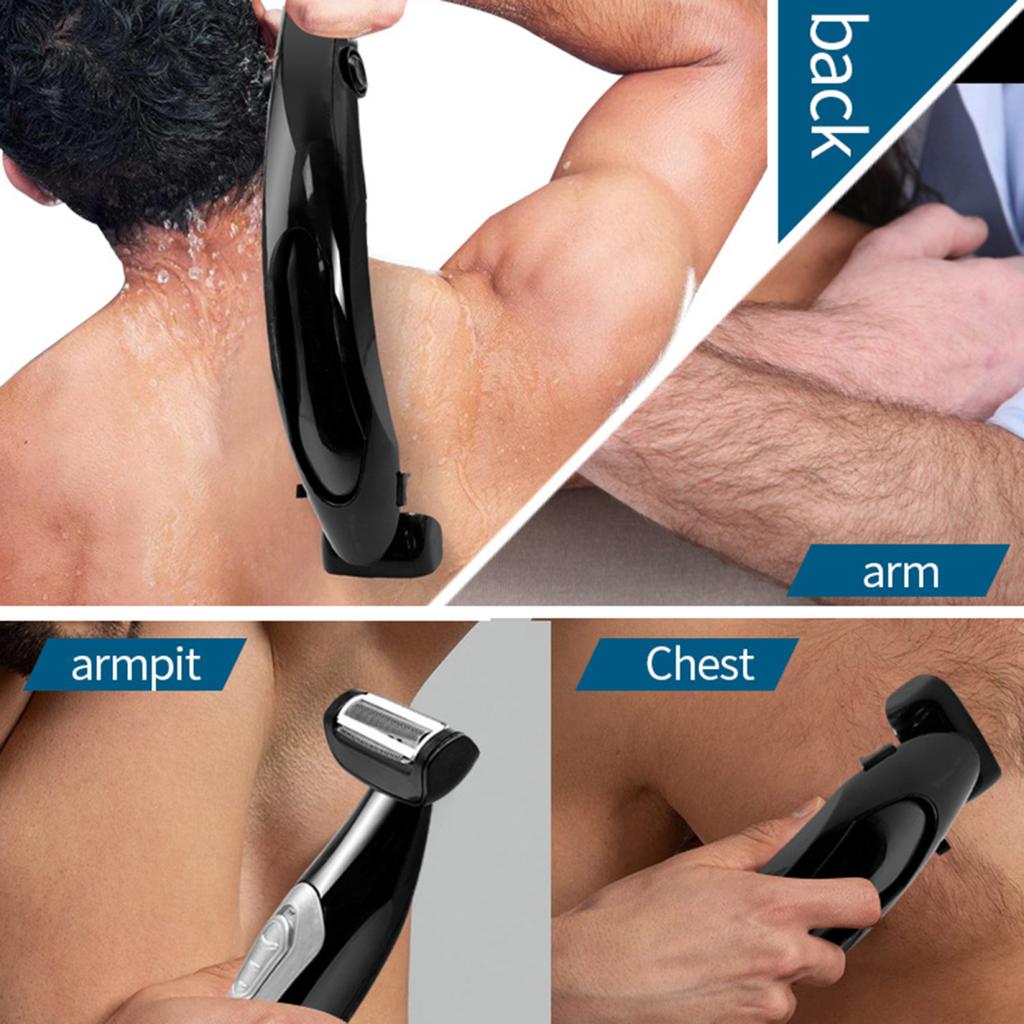 Electric Back Shaver with Ergonomic Handle IPX7 Waterproof Men Body Hair Trimmer USB Rechargeable Handheld Hair Remover Tool