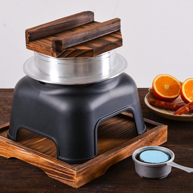 Portable Alcohols Burners Stove Cooking Pot with Wood Lid For Outdoor Picnics Hiking And Indoor Rice Making Cookware Set