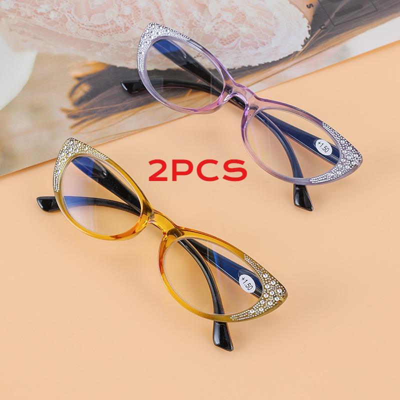 

2Pcs Retro Small Frame Fashion Diamond Anti-Blue Light Presbyopia Glasses Middle-Aged And Old High-Definition Reading Glasses +4.0