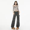 Women's Retro Camouflage Wide-Leg Jeans - Spring Collection, Loose Fit, Floor-Length