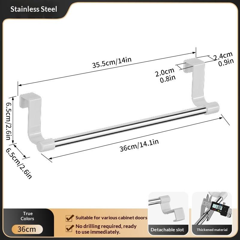 No Drill Hanging Towel Rack For Kitchen Stainless Steel Over Cabinet Door Storage Organizer For Dishcloth Gloves Sponge Holder