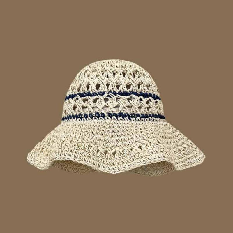 Summer Hats For Women Striped Hollow Sun Hat Foldable Sunshade Fisherman Cap Bucket Hat Seaside Travel Sunhat Beach Accessories