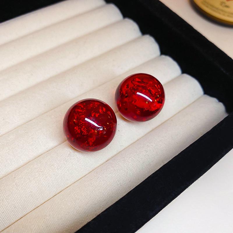 Silver Needle Red Geometric Stud Earrings - Korean Style Fashion Design for Women, High-End Exquisite Ear Jewelry