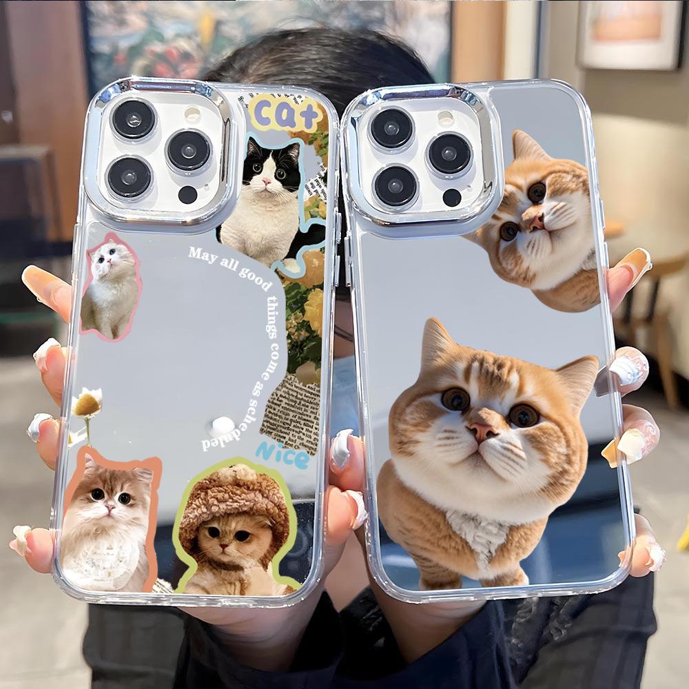 Foreign Trade Explosion Cute Cat Mirror Apple 17 Mobile Phone Case Ip16promax Puppy with Mirror Mobile Phone Case 15