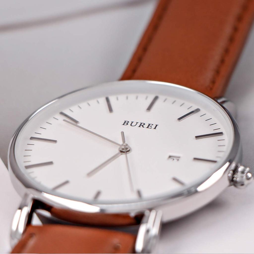 BUREI Men's Analog Waterproof Leather Watch Stylish for Commute Business Brown