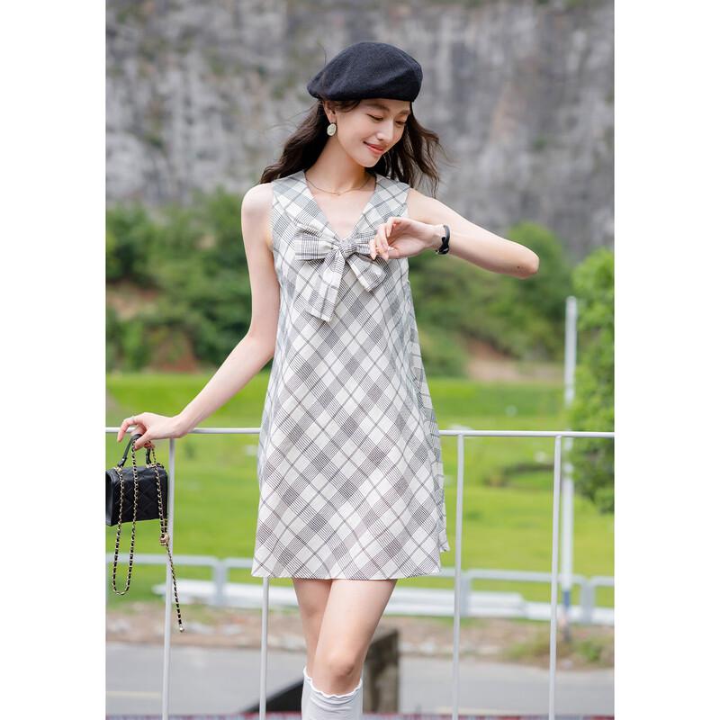 Mokana Women s Retro Plaid Sleeveless Dress S