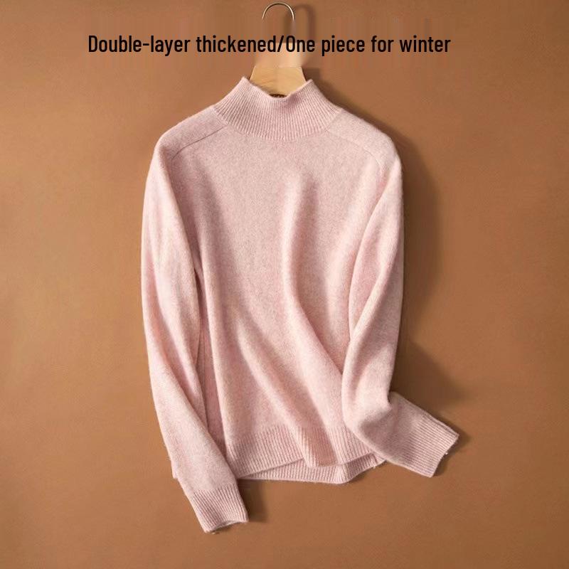 Mengyi Women's Thickened Half-High Neck Cashmere Pullover Sweater - Warm Autumn/Winter Base Layer