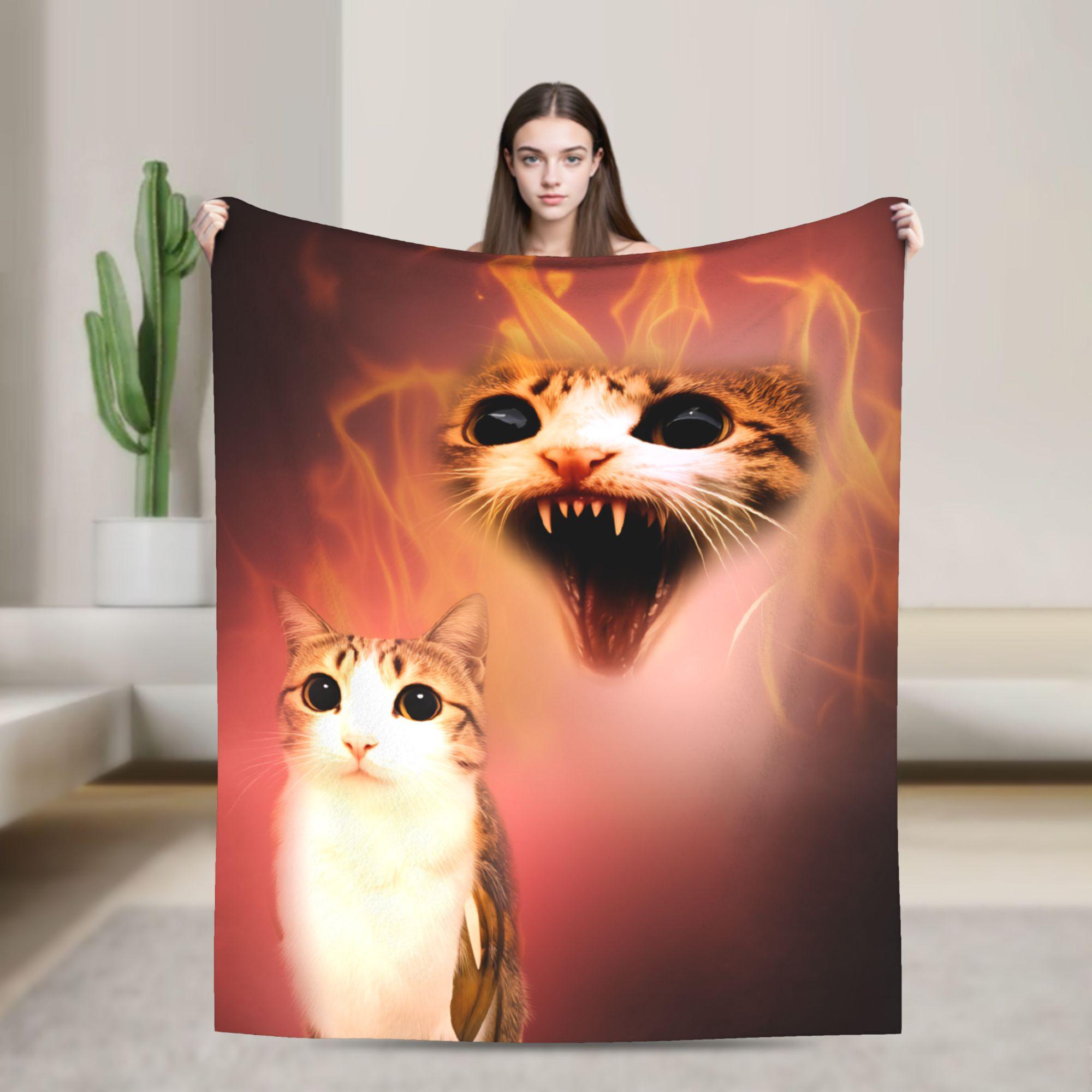 

Cute Cat with Lightning Eyes Blanket Electric Energy Design Soft Flannel Throw for Pet Lovers Cozy Gift Idea Multiple sizes 75x100cm