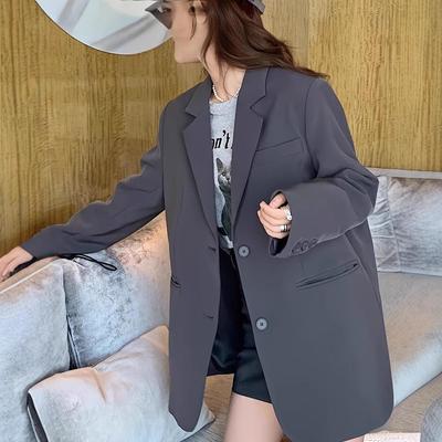 Γκρι Γυναικείο Σακάκι: Υψηλής ποιότητας casual μπουφάν για petite σώματα, Κορεατικού στυλ, Άνοιξη/Φθινόπωρο 2025