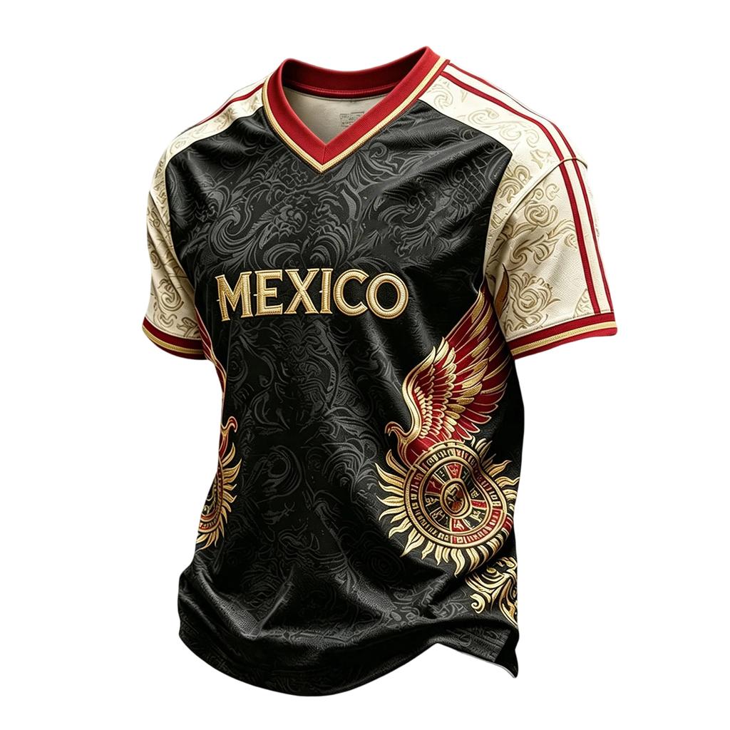 Men's Casual V-Neck Short Sleeve T-Shirt Lightweight Breathable with Mexico Letter Print