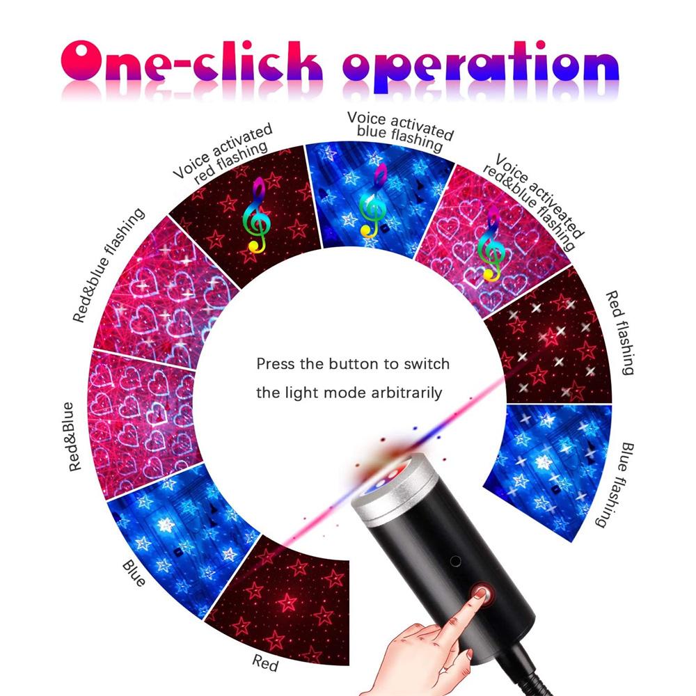 USB Star Projector Night Lights 3 Colors & 24 Lighting Modes Sound Activated Strobe Adjustable Starry Galaxy Lamp Car Room Decor