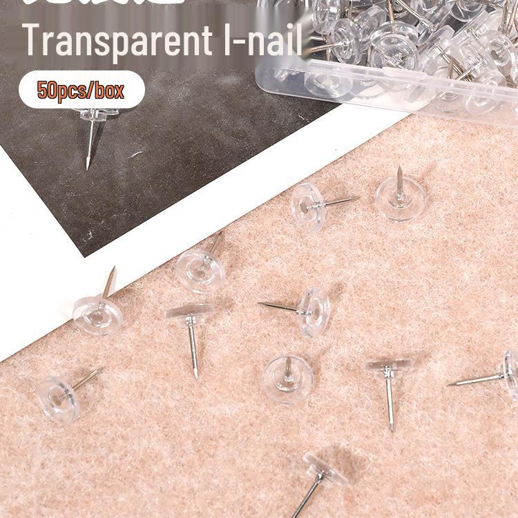 

Clear Flat Head Push Pins - Cute Thumbtacks for Art and Photo Display 50 pieces [50 pieces per box, 1 box]