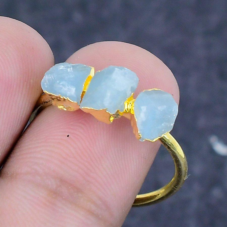 Natural Aquamarine Rough 925 Sterling Silver Jewelry Ring Size Adjustable B2J87