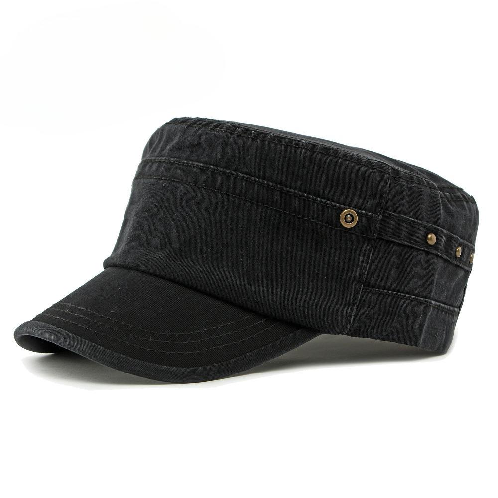 Unisex Vintage Washed Cotton Military Cap Summer Outdoor Sun Protection Flat Top Hat Fashion Cadet Hat Army Style Peaked Cap Casual Sport Hat