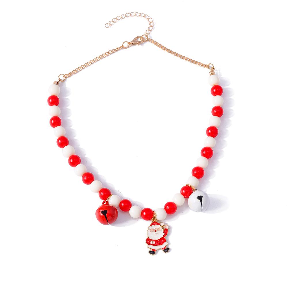 Festive Santa & Bell Red-White Beaded Necklace