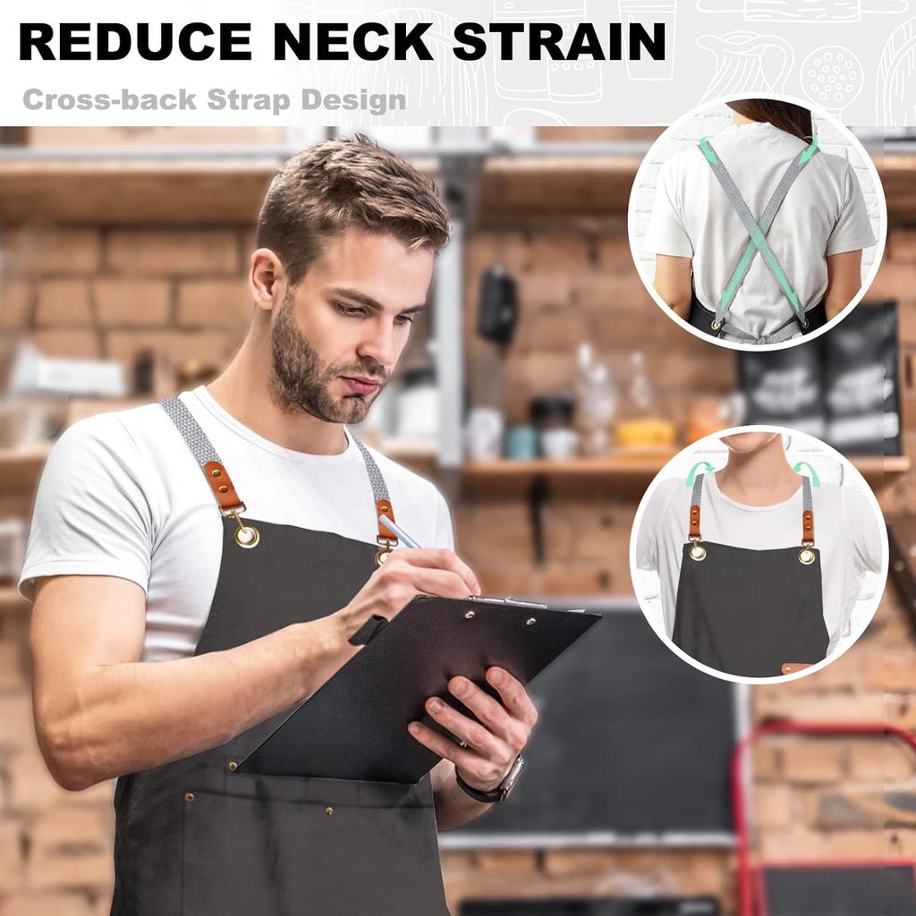 chef apron bib tool apron for man woman cross back straps with 4 pockets for kitchen cooking gardening baking working