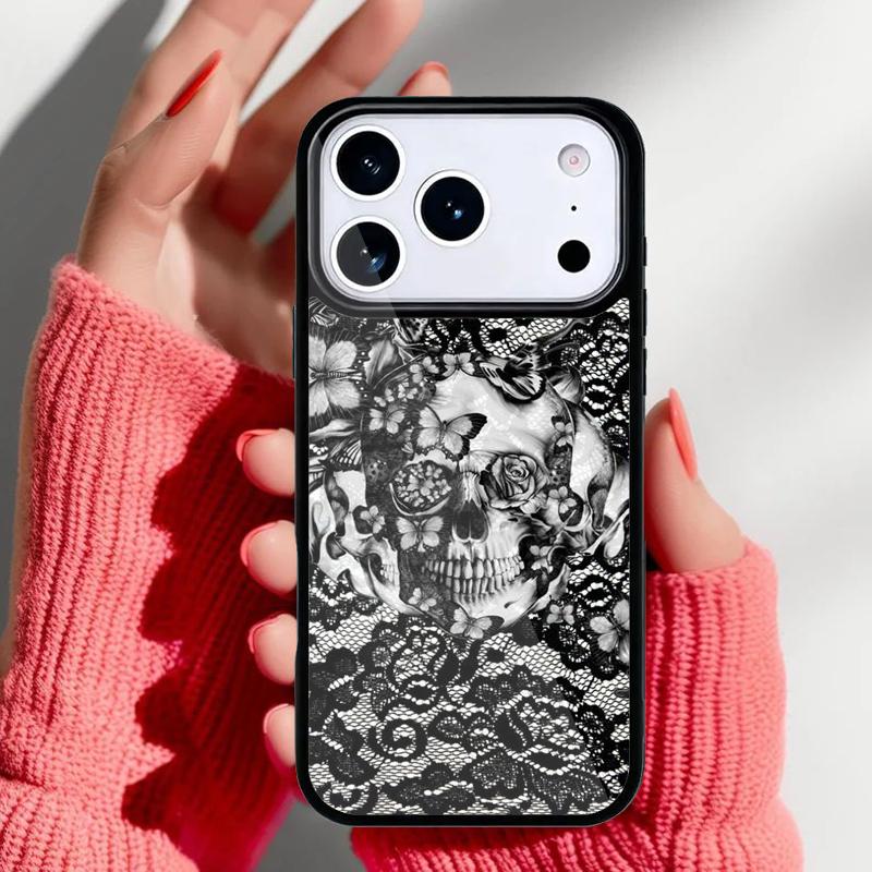 Retro Pattern Flower Skull Phone Case for iPhone 17 Air 16e 15 14 13 Pro Max Back Cover for 12 11 Pro Coque