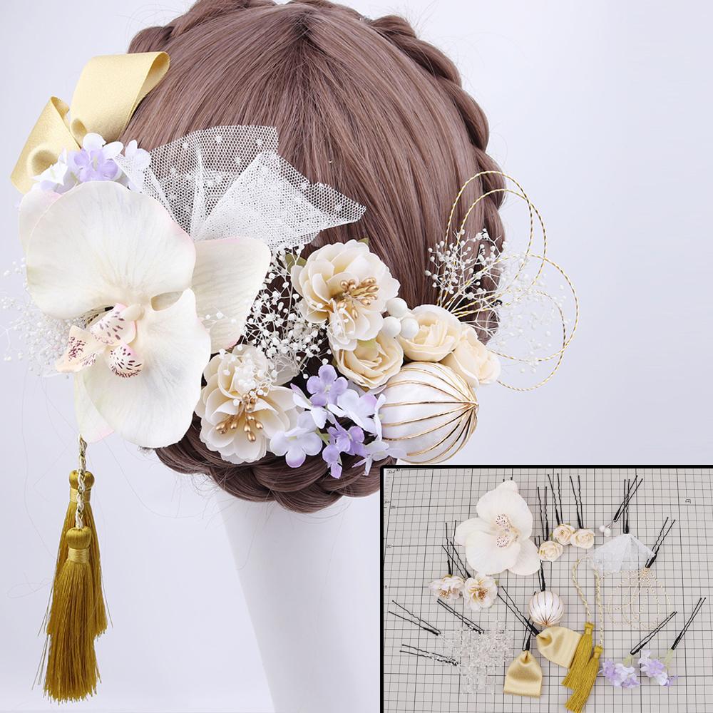 Japanische handgefertigte Haarspange mit Stoffblume, Quaste, Kimono-Haarnadel, Kopfschmuck, Geisha-Haarspange, Haarnadeln für Hochzeiten und Feste
