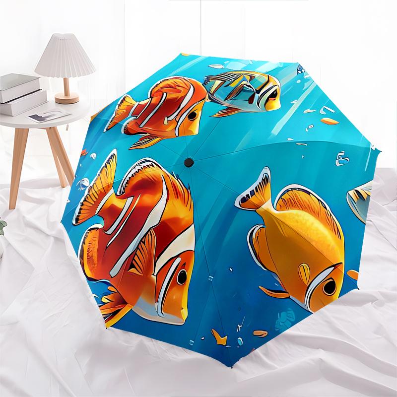 Clownfish, Aquarium Theme 8 Bone Hand Automatic Folding Umbrella, Compact and Portable Design, A Perfect Gift for Birthday, Christmas or Bus
