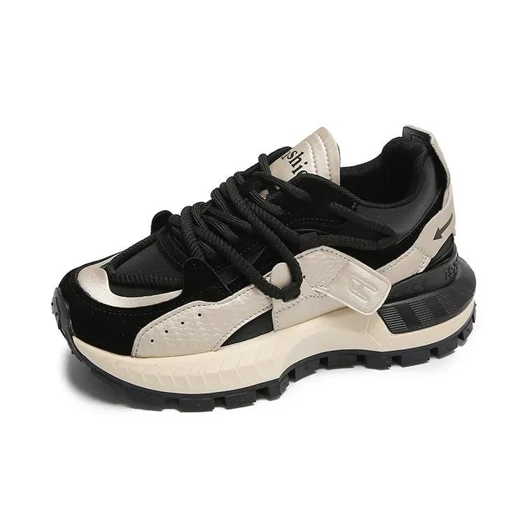 Mode Waffel Forrest Gump Schuh Damen 2024 Neu Herbst Winter Farbabstimmung Dicke Sohle Samt PU Schnürschuhe Weiche Lässige Sportschuhe