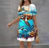 Fashion 3D Print Summer Dress Loose Casual Short Sleeve O-Neck Mini Dress