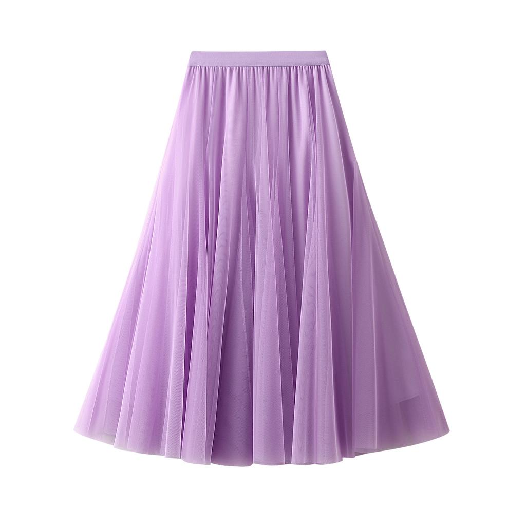 Women's Tulle Skirt Elastic High Waisted A-Line Layered Flowy Long Skirts Pleated Mesh Midi Skirts for Women Casual Beach Ruffle Skirts for Party