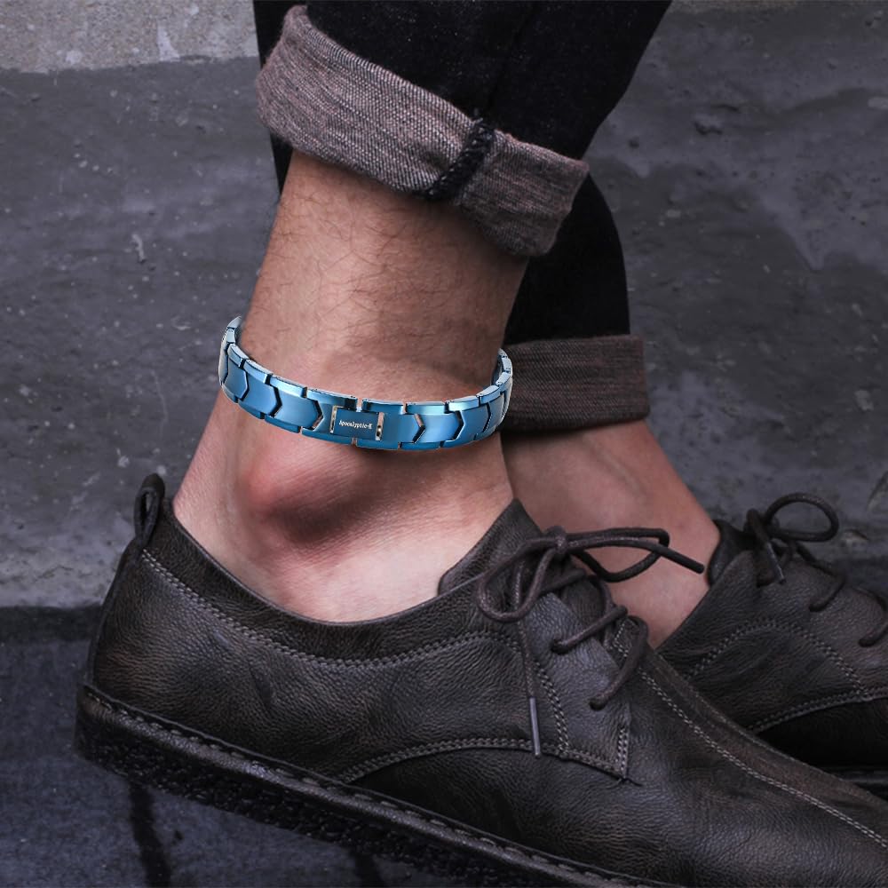 Magnetic titan pur potrivit pentru sensibil rând dublu magnetic inch magnetic [Apocalyptic-K] Brățară de gleznă pentru bărbați, (ușoară) brățară de gleznă, piele, 25CM, brățară de gleznă,